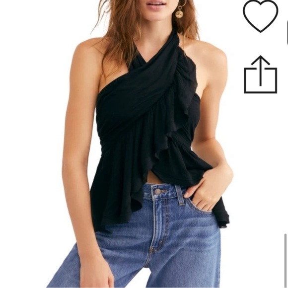 FREE PEOPLE Halter Top Faux Wrap Open Front Ruffle Front large - Picture 5 of 9